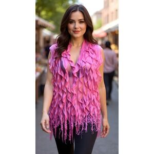 Pink Ruffle Fringe Vest Sleeveless Top Party Festival Cover Up